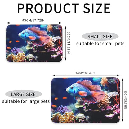 Dog Food Mat Leather Pet Feeding Mat Anti-Slip Dog Bowl Mats Coral Reef Fish Aquarium Pet Placemat Absorbent Cat Bowl Pad Protect Floor Dogs Pad for Food and Water - size: 30x45cm