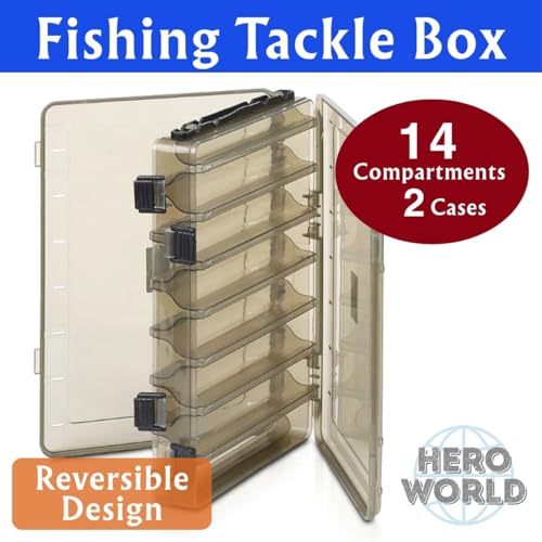 Fishing Tackle Box Set – 2-Pack Double-Sided Reversible Lure Organizer (Black,14-Slotx2) - color: Black,14-Slotx2
