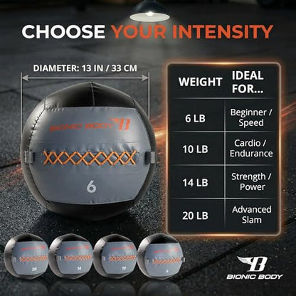 Bionic Body Soft Medicine Ball Weighted Slam Wall Ball for Cardio Workout and Core Training – Ideal for Squat, Lunge, and Partner Toss - style: 6LB