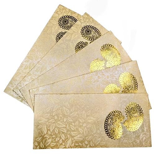 srne Shagun Envelopes Designer Set Money Cash Gift Envelope (pack of 5) for Indian Wedding/Engagement/Diwali/Birthday/Anniversary (Beige) - color: Beige