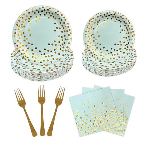 Party Supplies, Light Green Paper Plates and Napkins 100 PCS - color: Light Green Gold
