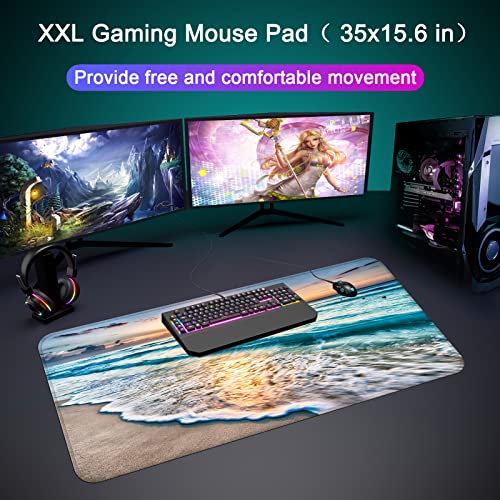 Desk Mat Pad,Large XXL Extended Mouse Pad Mat for Desktop Keyboard | 35''×15.6'' XXL Extended Gaming Mouse Pad with Non-slip Base Desk Matt Mousepad for Computer,Office,Keyboard and Laptop - color: C3-Beach