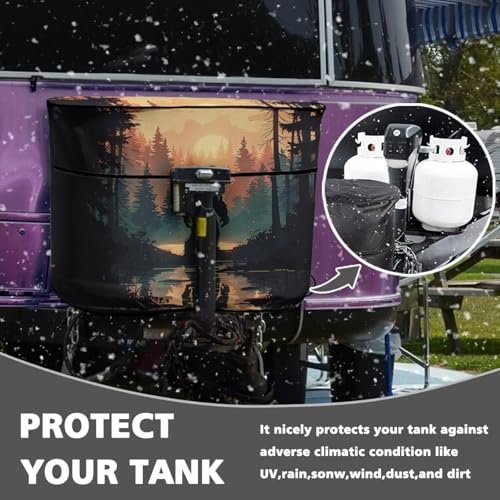 Sunset Bigfoot Double 20lb RV Propane Tank Cover for Travel Trailer Polyester Waterproof Cover Sun Protection Easy to Stall - color: Sunset Bigfoot, size: S(20LB)