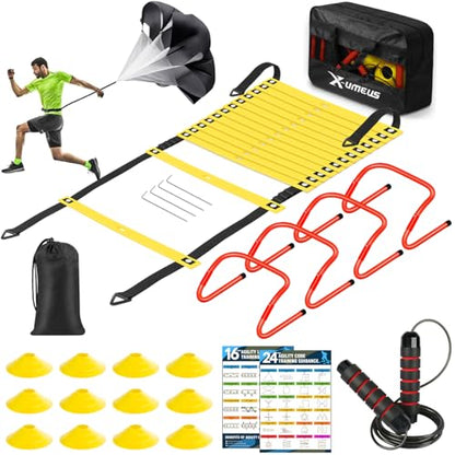 X-UMEUS Agility Ladder Speed Training Equipment Set, Kids Soccer Goals for Backyard Set of 2, 6x4 ft, Soccer Goal Training Equipment for Kids Youth