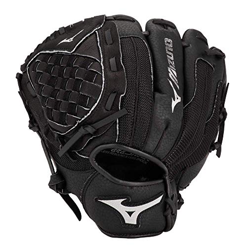 Mizuno Prospect PowerClose Youth Baseball Glove Series I V-Flex Notch I Parashock Palm Pad I Buttersoft Palm Liner - color: Black|Tartan Flex Web, size: 10.5"|All Positions|Ages 7-8
