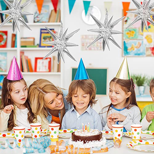 6 Pcs Silver Star Foil Balloons One-Piece 14-Pointed Star Balloon 4D Cone Mylar 22inch Christmas Birthday Wedding Fireworks Shape Party Supplies (Silver) - color: Silver