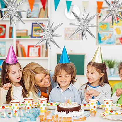 6 Pcs Silver Star Foil Balloons One-Piece 14-Pointed Star Balloon 4D Cone Mylar 22inch Christmas Birthday Wedding Fireworks Shape Party Supplies (Silver) - color: Silver
