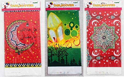 Ramadan Eid Mubarak Decorative Disposable Plastic Table Cover, Muslim Islamic Party Supplies, Choose Your Own Style & Quantity! (Mixed, 2 Pack) - color: Mixed, size: 2 Pack