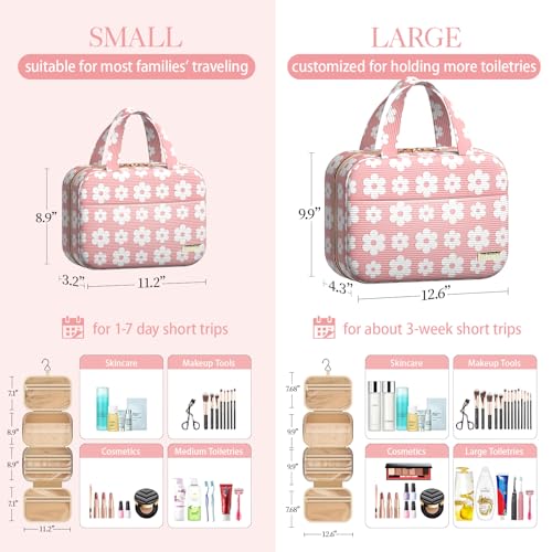 HOTOR Hanging Travel Toiletry Bag Women Men Essentials Pink White Daisy - color: Pink with White Daisy, size: Medium