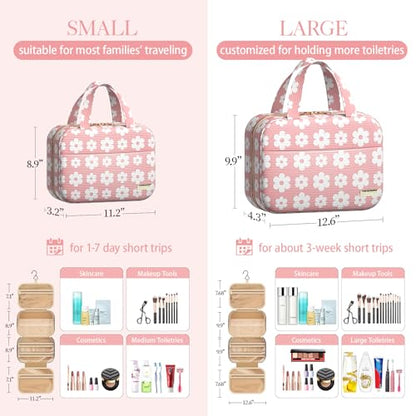 HOTOR Hanging Travel Toiletry Bag Women Men Essentials Pink White Daisy - color: Pink with White Daisy, size: Medium