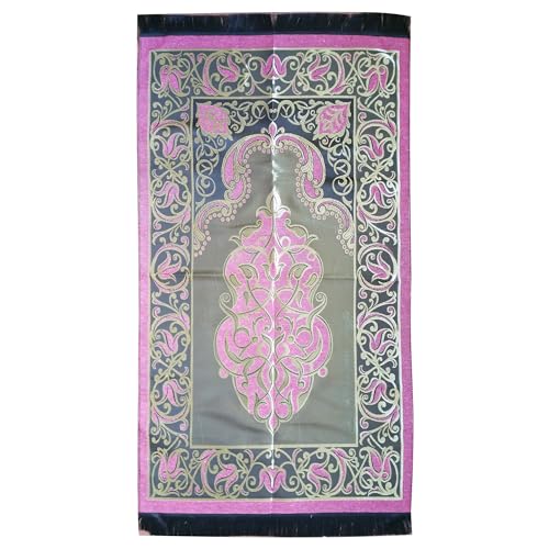 Aydin Extra Thin Pink, Black & Bronze Vines Arch Salat Namaz Mat - 26x45inch (65x114cm)