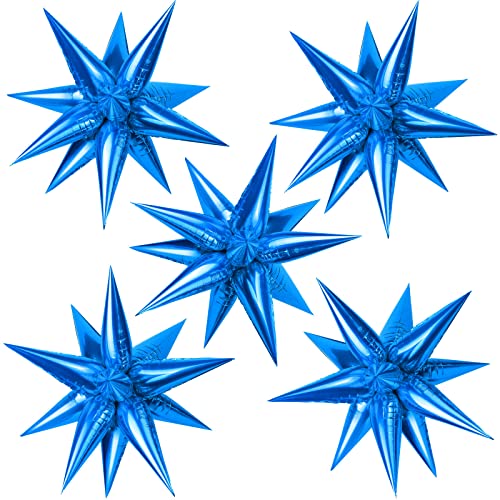 60 Pcs Star Balloons Explosion 12 Point Foil Cone Balloons Magic Balloon Large for Wedding Anniversary Backdrop Birthday Party Decorations Blue - color: Blue