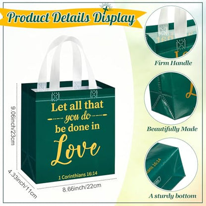 HunnmingRe Christian Gift Bags Bulk, Reusable Flower Religious Bible Verse Tote with Handles Non Woven Scripture Pastor Blessing Gift for Baptism Church Wedding Favors(32 Pcs,Mixed) - style: Mixed