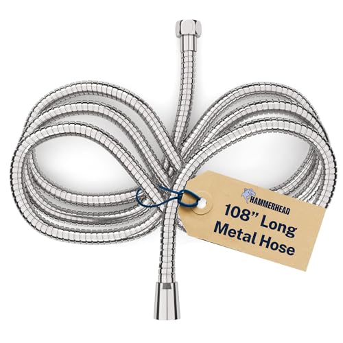 HammerHead Showers® Solid Metal 9 ft Shower Hose - CHROME – Extra Long 108” Attachment for Handheld Shower Head - Shower Hose Replacement - color: Chrome, size: 108 Inches