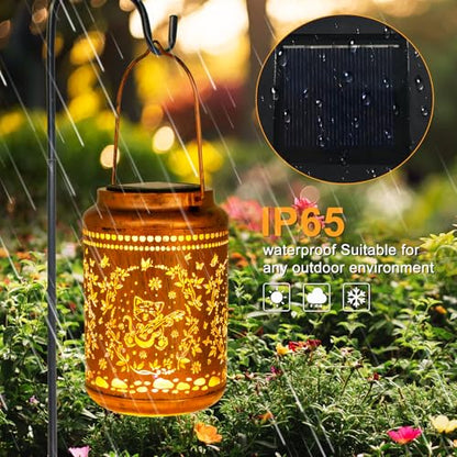 YISITEONE Cat Outdoor Solar Lanterns, Garden Waterproof Metal Hanging Decor Lights for Patio Yard Pathway Lawn Front Porch, Birthday Gardening Cat Lovers Gifts for Women Mom Grandma - style: Cat