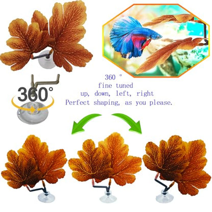Fish Leaf Pad Betta Leaf Hammocks with Suction Cup 3pcs Fish Tank Accessories Aquarium Decor Plastic Plants Natural Habitat Spawning Breeding Resting Bed Multi Leaf Design (Green)