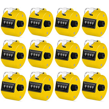 Eliamo 12 Pcs Hand Tally Counter 4-Digit Lap Counter Clicker, Manual Mechanical Handheld Pitch Click Counter with Finger Ring for School Golf & Knitting Row Croche - color: Yellow