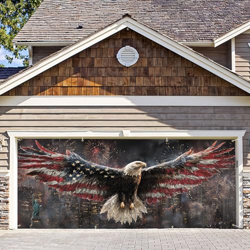 6 * 13FT Eagle flag Garage Door Cover Decorations Independence Day Garage Door Banner for Outdoor Indoor Patriot Party Photography Backdrop - color: Eagle flag, size: 6*13 ft