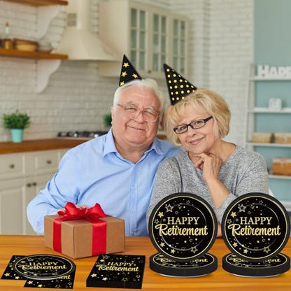 48Pcs Happy Retirement Paper Plates and Napkins Retirement Party Decorations Farewell Black and Gold Party Supplies Disposable Dinnerware Dessert Plates for Birthday Graduation Women Men Serves 24 - style: Happy Retirement