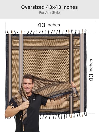 FREE SOLDIER Scarf Military Shemagh Tactical Desert Keffiyeh Head Neck Scarf Arab Wrap with Tassel for Men Women - color: Black Brown