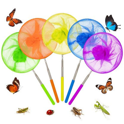 RAINFLOW Telescopic Butterfly Nets - Fishing Net with Anti Slip Grip | Outdoor Catcher Net for Catching Butterfly, Bugs, Insect, Fish, Ladybird, Extendable 6.7 in to 34 in - size: 5 Pack