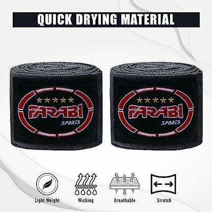 FARABI Kids Boxing Hand Wraps 100 Inches Long Junior Hand Wraps Boxing Hand Wraps Muay Thai Hand Wraps MMA Boxing Hand Wraps Men Boxing Hand Wraps Kids Boxing Hand Wraps Inner Gloves - color: Black