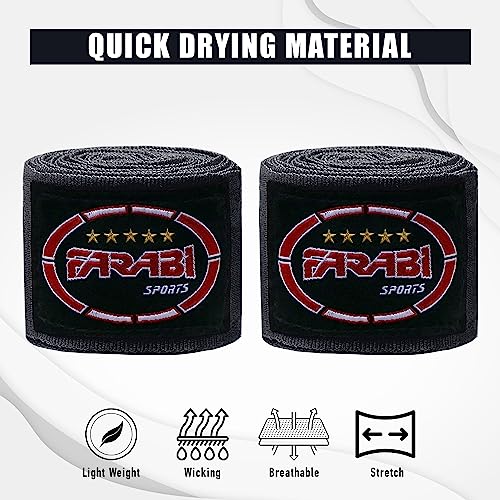 FARABI Kids Boxing Hand Wraps 100 Inches Long Junior Hand Wraps Boxing Hand Wraps Muay Thai Hand Wraps MMA Boxing Hand Wraps Men Boxing Hand Wraps Kids Boxing Hand Wraps Inner Gloves - color: Black