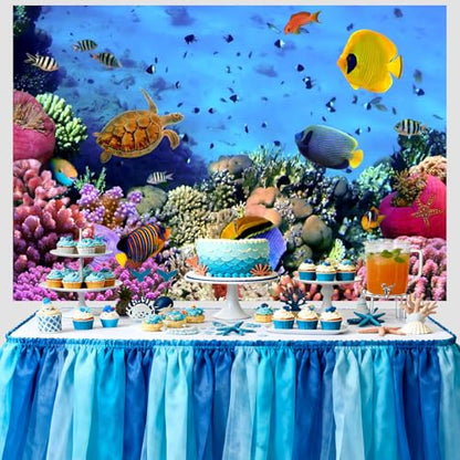 AOFOTO 7x5ft Underwater Ocean Coral Reef Backdrop Under The Sea Tropical Fish Sea Turtle Marine Life Photography Background Seabed World Nature Scene Aquarium Decor Kids Portrait Photo Shoot Props - size: 7x5ft
