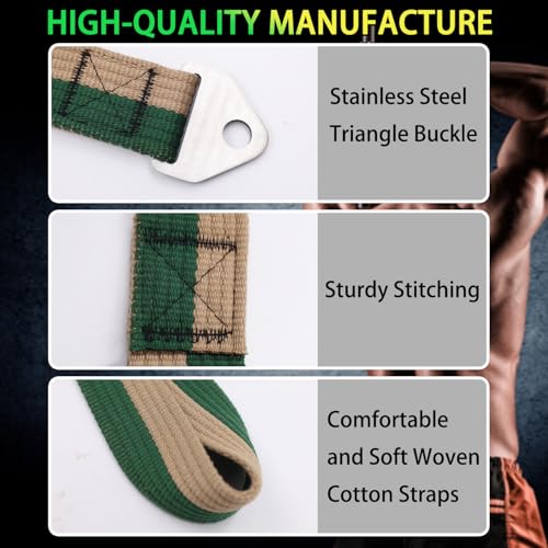 Double-Sewn Thick Arm Wrestling Training Strap with Stainless Steel Triangular Buckle – Durable Arm Wrestling Belt for Free Weights and Cable Machine Training - color: Green