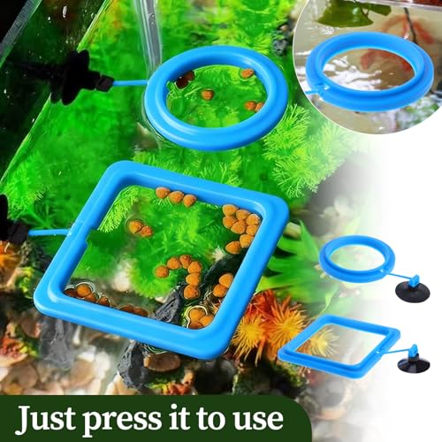 2 Pcs Fish Feeding Ring, Aquarium Feeding Ring Turtle Tank Accessories Automatic Square and Round Floating Food Feeder with Suction Cup for Betta Guppy Goldfish (Blue) - color: Blue