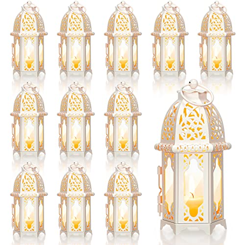 Potchen 12 Pcs Moroccan Lanterns White Candle Lantern Holders, 2.7" x 6.3"