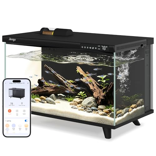 M1 5.3 Gallon Smart Fish Tank, App-Controlled Betta Aquarium Starter Kit | Integrated Lid with Auto Feeder, Full Spectrum LED, Temp Display, Dual Filtration, Quiet Pump for Desktop, Black - color: Black