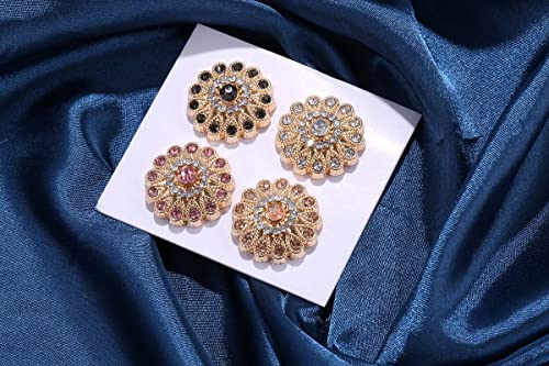 Strong Hijab Magnets Rhinestone Scarf Magnets for Hijab Magnetic Pins for Scarves Hijab Scarf for Women Girls Hijab Niqab Muslim Islamic Turban (FlowerB-Black+Clear+Gold+Pink)