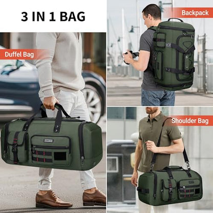 WITZMAN Travel Duffel Bags for Men Large Carry On Weekender Overnight Bag 3 in 1 Backpack with Shoe Compartment (B693 Army Green） - color: Army Green