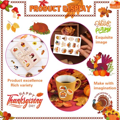 480PCS Happy Thanksgiving Stickers, Thanksgiving Turkey Pumpkin, Fall Decor - style: Thanksgiving