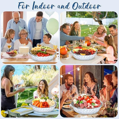 Chilled Serving Trays for Parties, Set of 3, 11.8" | Keeps Food Cold, Shrimp Cocktail Serving Dish, Compartment Charcuterie Platters for Vegetable Fruit Cheese Seafood & Dip