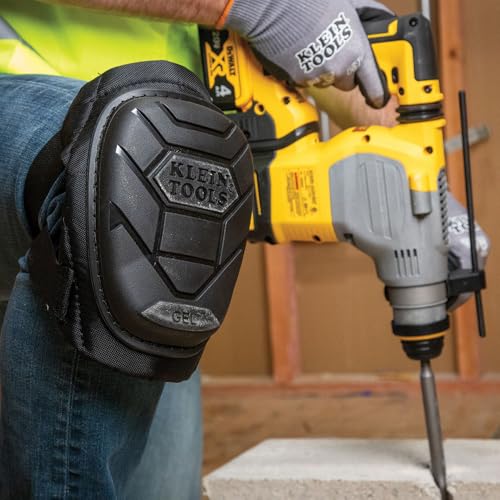 KLEIN TOOLS 60895 Knee Pads for Men and Women, Heavy Duty Semi-Round Stabilizer Gel Knee Pads with Adjustable Elastic Straps, for Construction, Flooring, Gardening, Black - size: Stabilizer