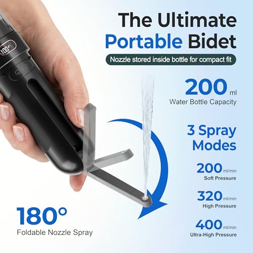 Electric Portable Bidet – Rechargeable Travel Bidet for Women Postpartum Care & Personal Hygiene | 3 Pressure Modes for Home Travel & Camping, Black - color: Black
