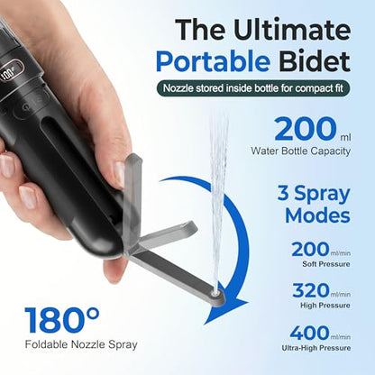 Electric Portable Bidet – Rechargeable Travel Bidet for Women Postpartum Care & Personal Hygiene | 3 Pressure Modes for Home Travel & Camping, Black - color: Black