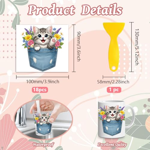 Peacoblue Pocket Cats, Dogs Rub On Transfers for Craft, Transfer Sticker | 18 Sheets UV DTF Transfers, Waterproof Rub On Decals for Wood, Glass, Furniture, Tumblers & Home Decor Crafts - style: Pocket Cats and Dogs