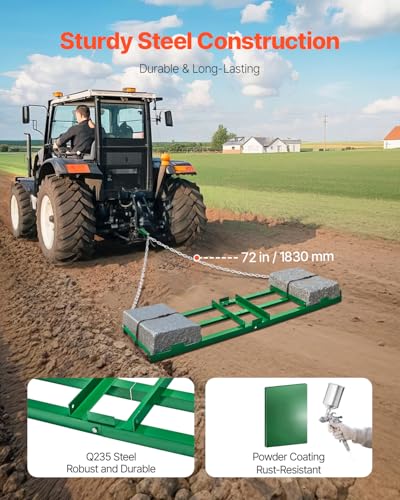 VEVOR Drag Harrow, 6 ft Heavy Duty Tow Behind Drag Harrow with Adjustable Bars & 72 in Chain, Driveway Grader Landscape Rake for ATV, UTV, Tractor, Mower Tow Behind Yard Lawn Leveling Tool - size: 6 FT- Green