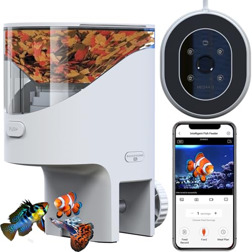WiFi Automatic Fish Feeder with 2.5K Camera, 2.4/5G Smart App Control, Vacation Feeding Timer, Remote Precision Flake Fish Dispenser, 200ml Moisture-Proof Aquarium Feeder for 10+ Gallon Tanks - color: White