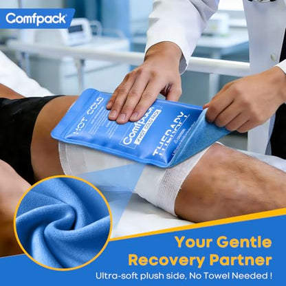 Comfpack Soft Ice Packs for Injuries Reusable, Flexible Double Side Hot and Cold Gel Ice Packs for Injuries, Headaches, Muscle Pain Relief, Long-Lasting Ice Pack for Knee, Shoulder, Ankle, Leg, Neck - size: 9.1×3.8 Inch