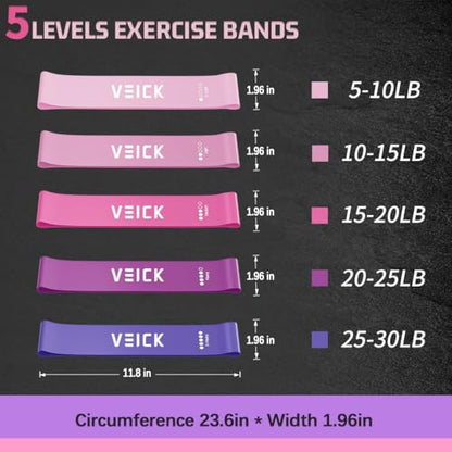 VEICK Resistance Loop Bands Set of 5, Exercise Bands with 5 Resistance Levels, Stackable Workout Bands for Strength Training, Pilates, Fitness Gear for Men Women Home Gym Office Travel - color: Purple