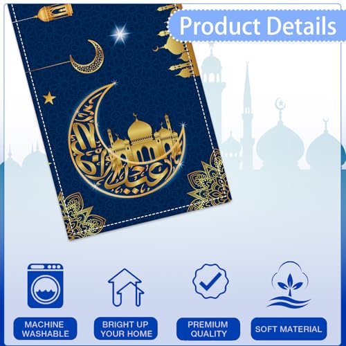 Ramadan Table Runner Blue Gold Moon and Star Ramadan Decorations for Home Eid Mubarak Festival Ramadan Runner Islamic Mosque Lantern Print Door Garland Placemat Holiday Dining Party Table 13 X 72 Inch