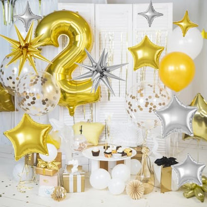 Gold Silver Star Balloons,16Pcs 22/18/10 Inch Foil Birthday Wedding Decor - color: Gold Silver