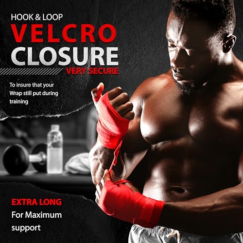DXM SPORTS Boxing Hand Wraps Inner Gloves - 180 Inch Elasticated Thumb Loop Bandages - Kickboxing MMA Muay Thai Kickboxing Martial Arts Punching Training for Men Women - color: Red