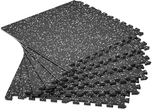 SUPERJARE 0.4'' Thick 6 Pcs 24 Sq Ft Rubber Top Exercise Equipment Mats, High Density EVA Foam Mats with Rubber Top, Interlocking Gym Flooring for Home Gym, Protective Workout Mat, Black/Grey - size: 6 Tiles (24 Sq Ft)