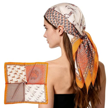27" Head Scarf Like Satin Silk for Women,Hair Scarves Bandana,Headband Silk Feeling for Hair Wrap - color: Golden Brown