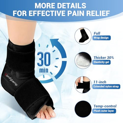 Comfytemp Ankle Foot Ice Pack Wrap for Plantar Fasciitis Relief, Ankles Brace for Sprain, Heel Spur, Swelling, Achilles Tendonitis, Cold Bag for Injuries Reusable, Hot Cold Compress, 1 Pack (Black) - size: Black Large(1 Pack)